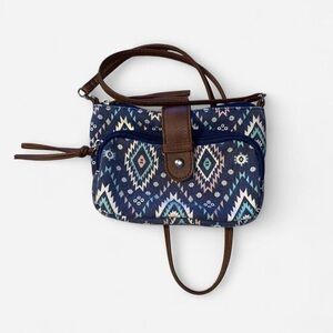 Patterned Blue and Brown Crossbody Bag